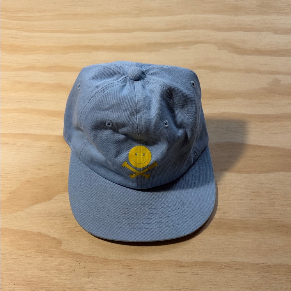 Blue flat bill Cap with Yellow Smiley Face